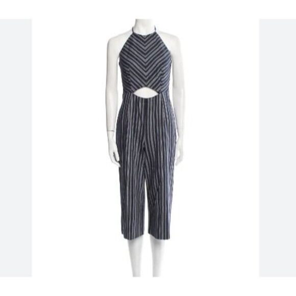 Anthropologie Pants - Intermix Christy Cut Out Linen Blend Halterneck Striped Jumpsuit - Women's 2 XS